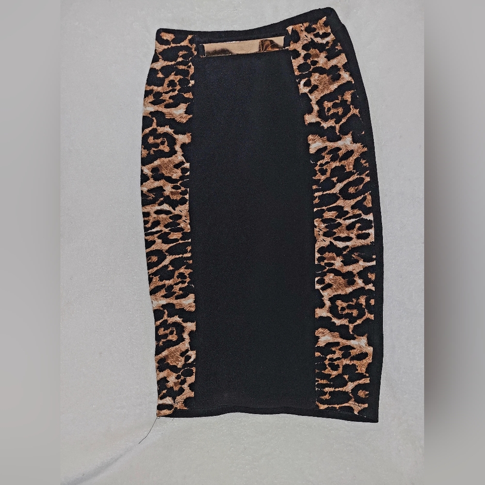 Black and Leopard Print Skirt